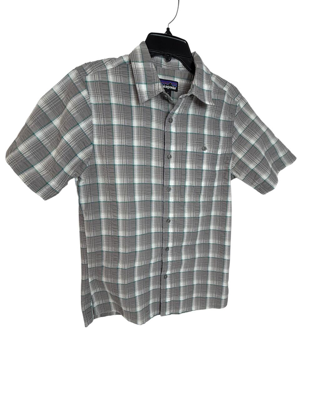 Patagonia Shirt Mens Small Gray Plaid Short Sleeve Button Up Lightweight